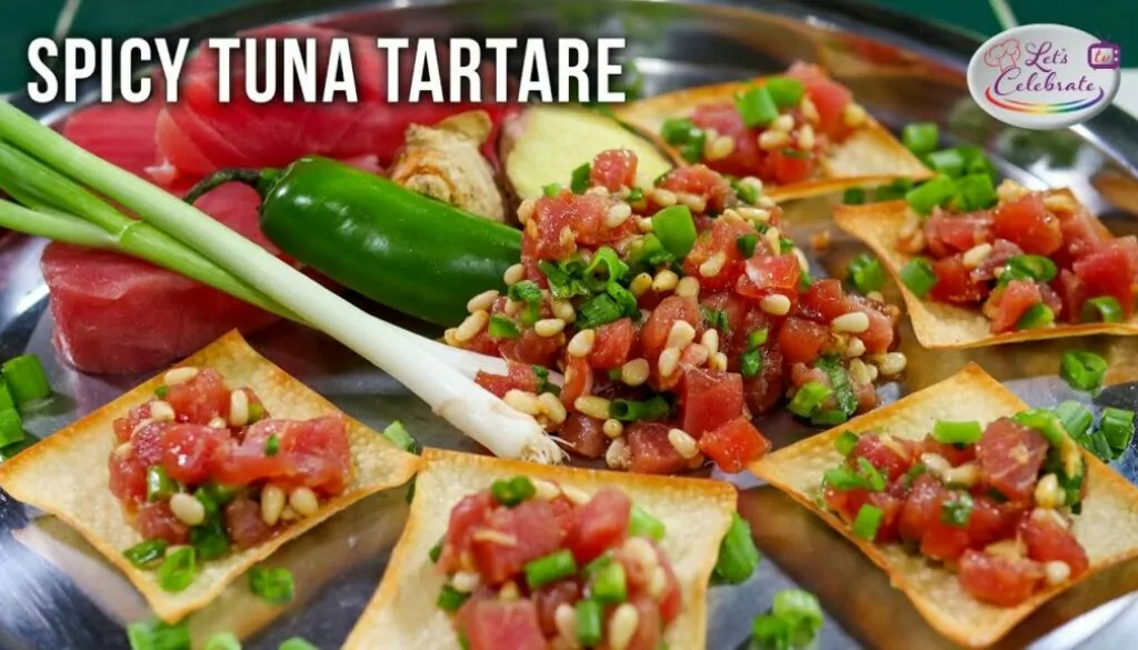 Spicy Tuna Tartare on Baked Wonton Chips